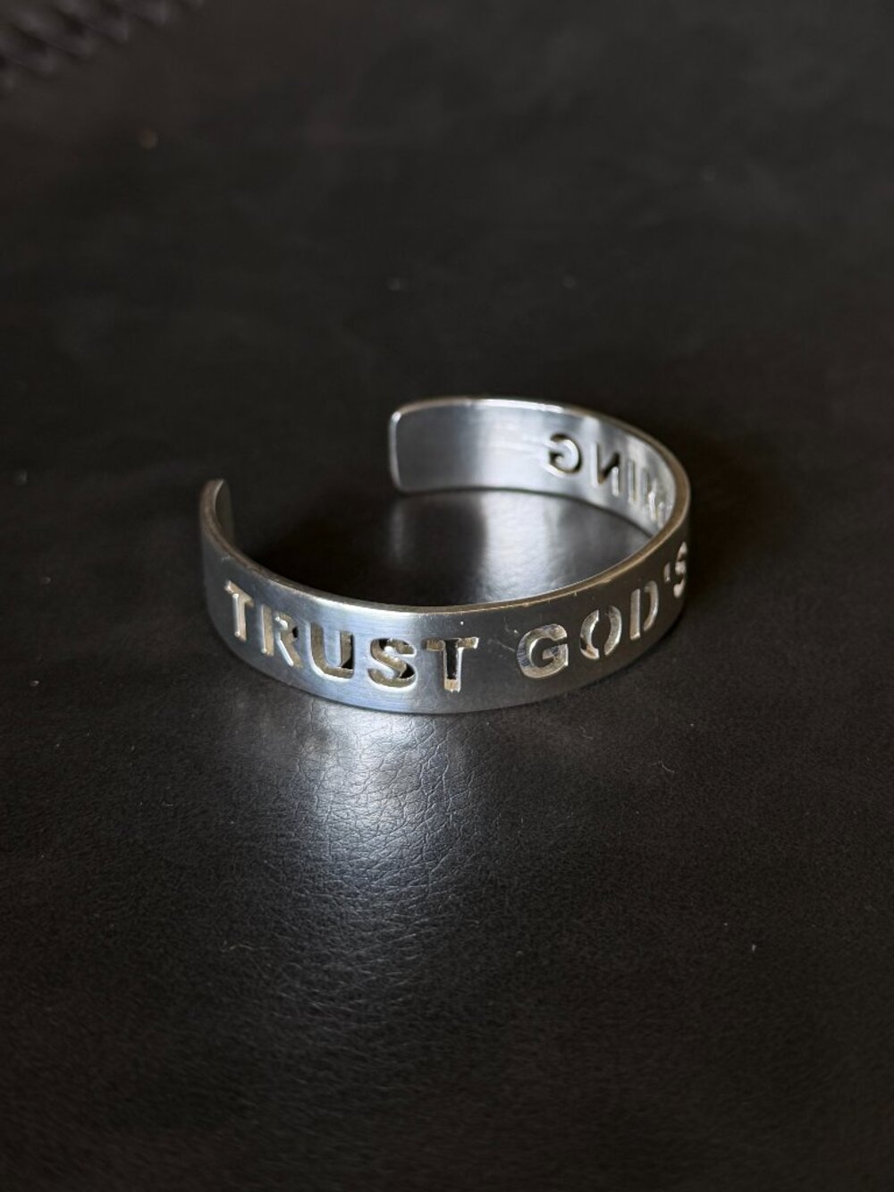 Rustic Cuff "Trust God's Timing" Silver Cuff Bracelet
